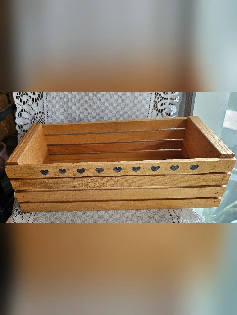 Vintage 90's Blue Heart Wooden Crate